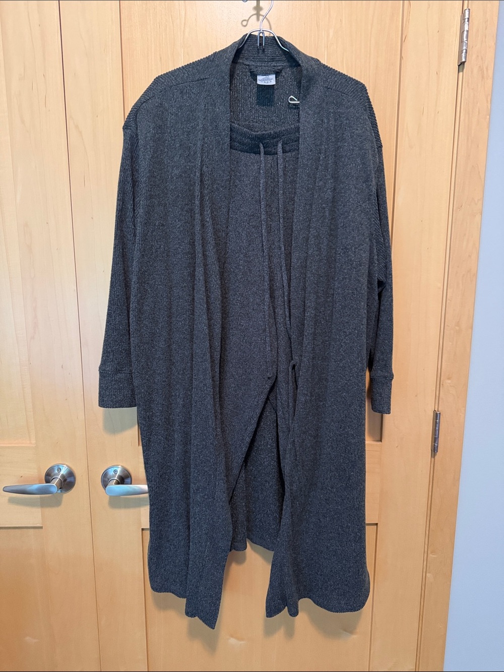 Lands' End Open-Front Knit Robe and Pants Set - Charcoal